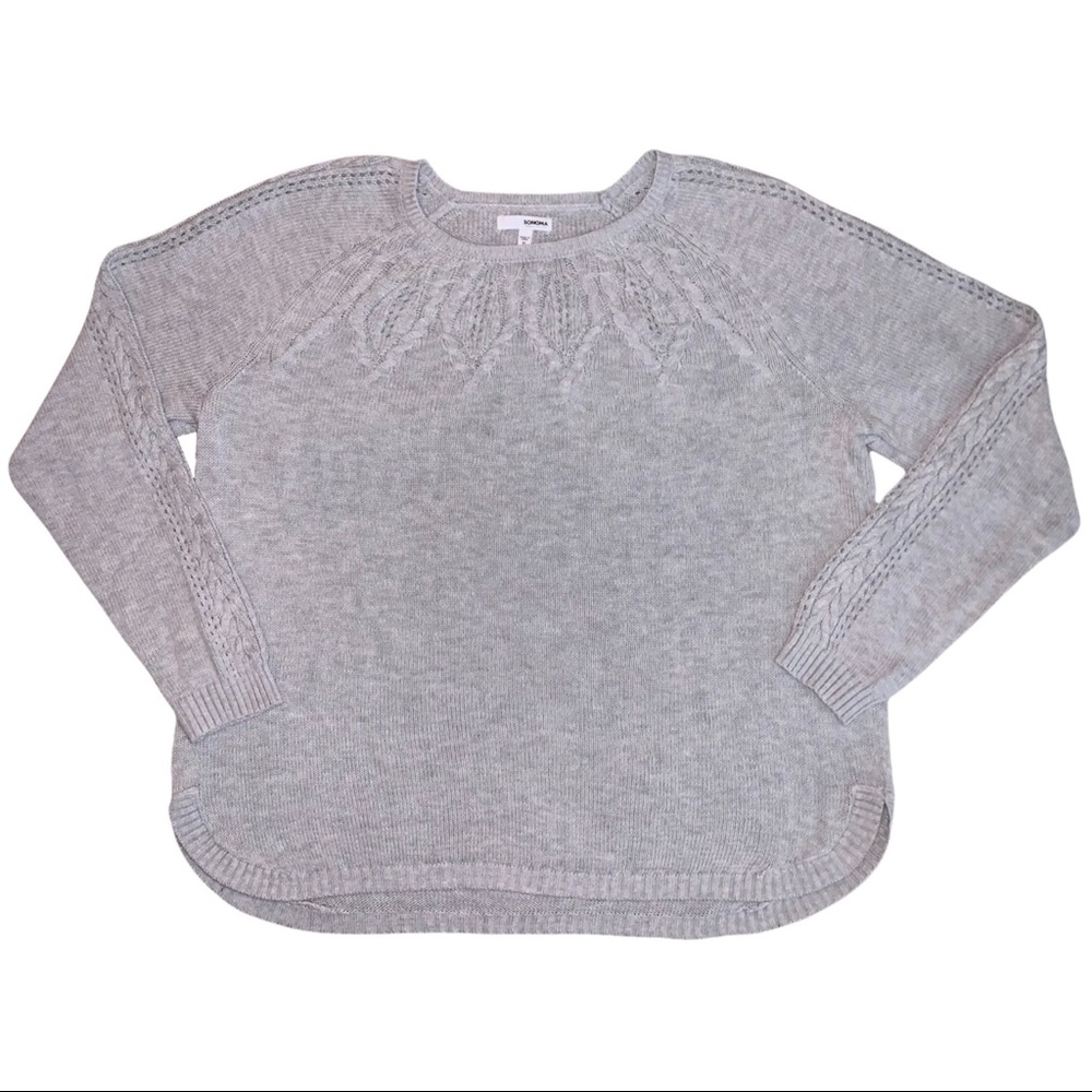 Sonoma Light Grey Diamond Neck Knit Sweater
